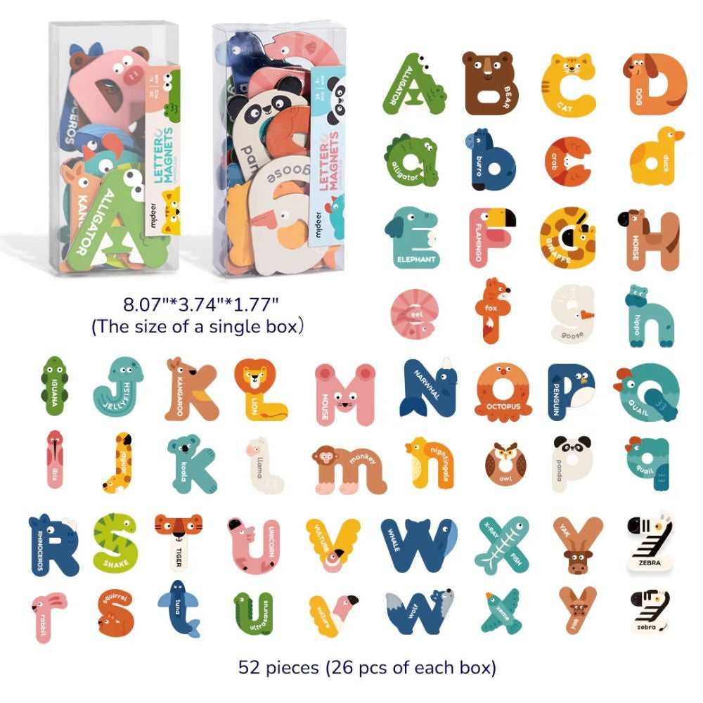 Alphabet Magnets - Upper & Lower Case Animal Letters - 52pcs