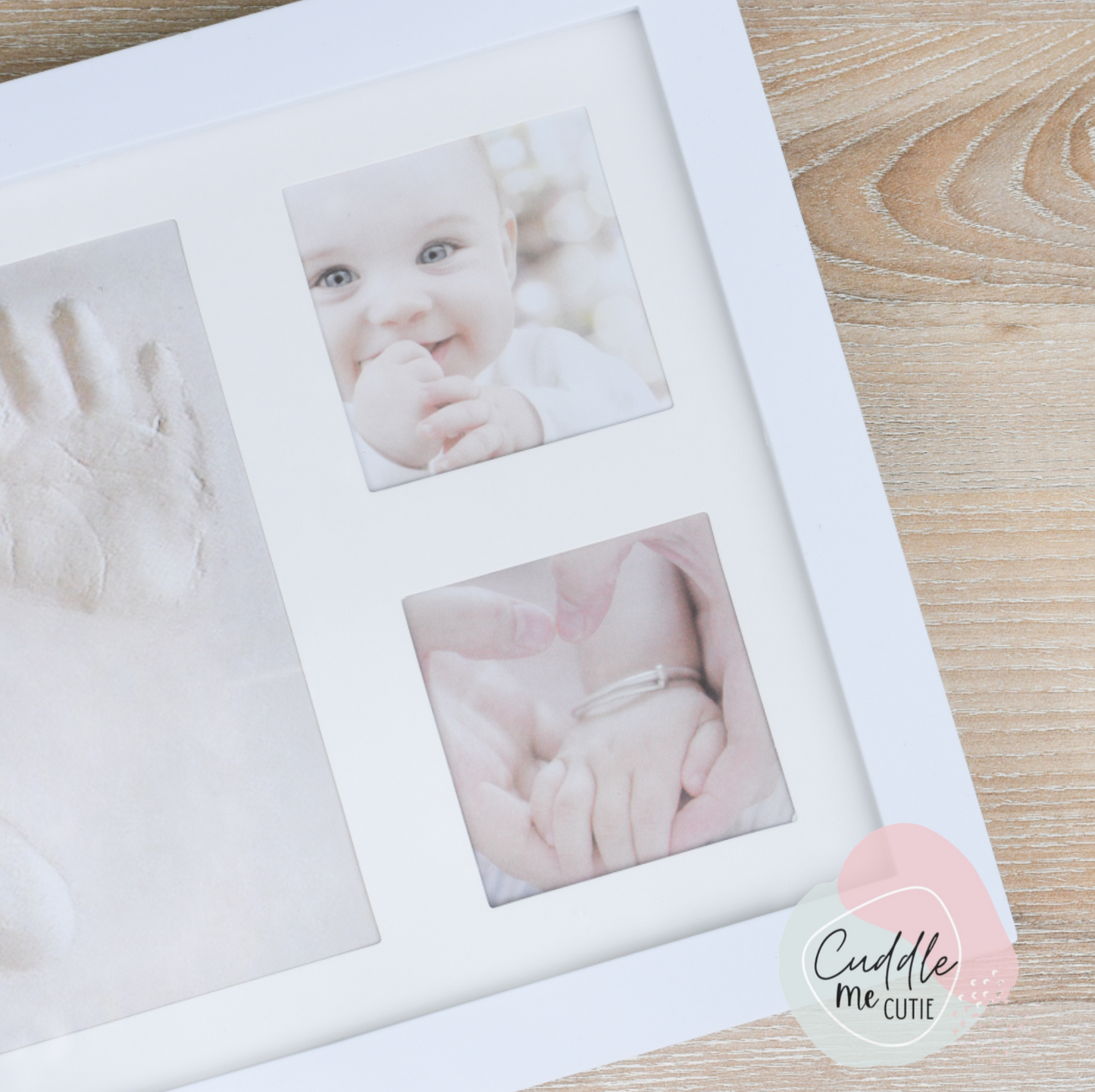 Photo frame with hand and foot imprint