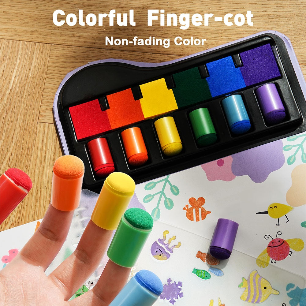 Finger Paint Stamp Book - Colouring Activity with Paint Pads & 6 Stamps