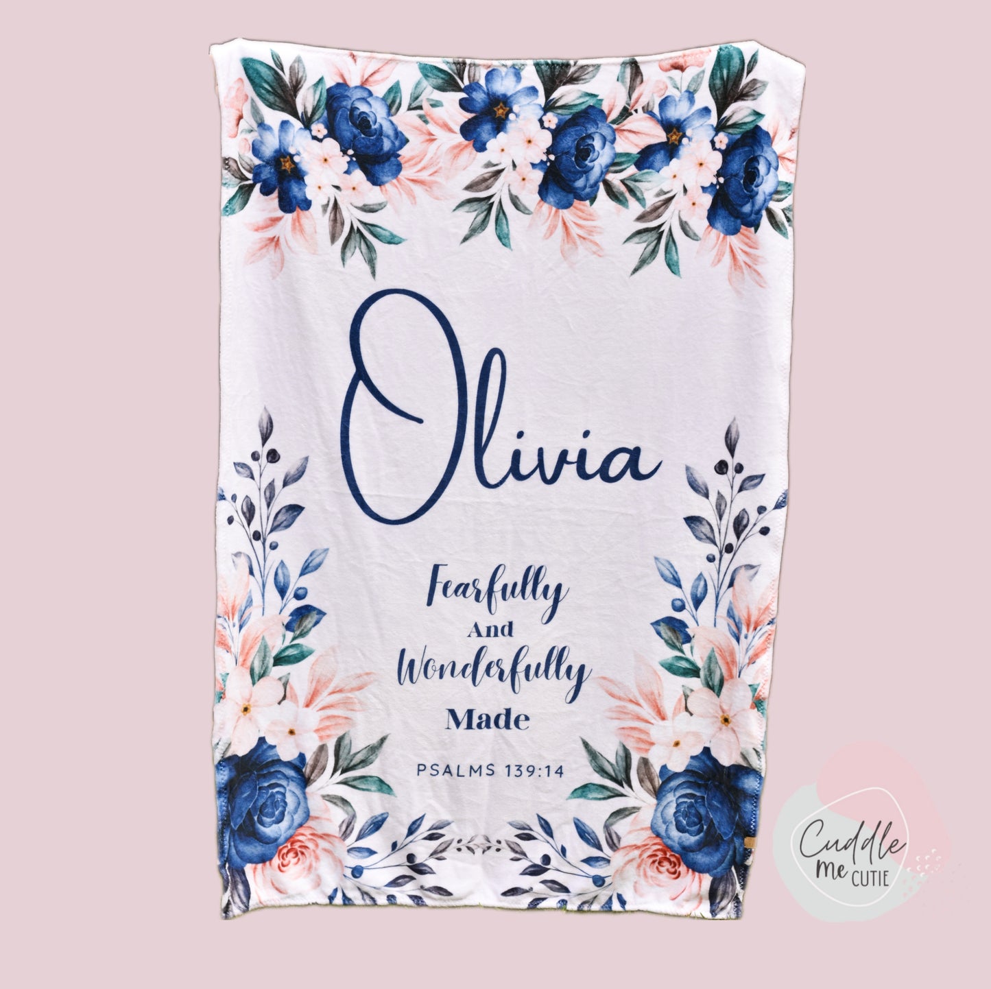 Blue and Pink Floral Name Blanket
