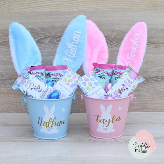 Personalised Bunny buckets with Easter Eggs