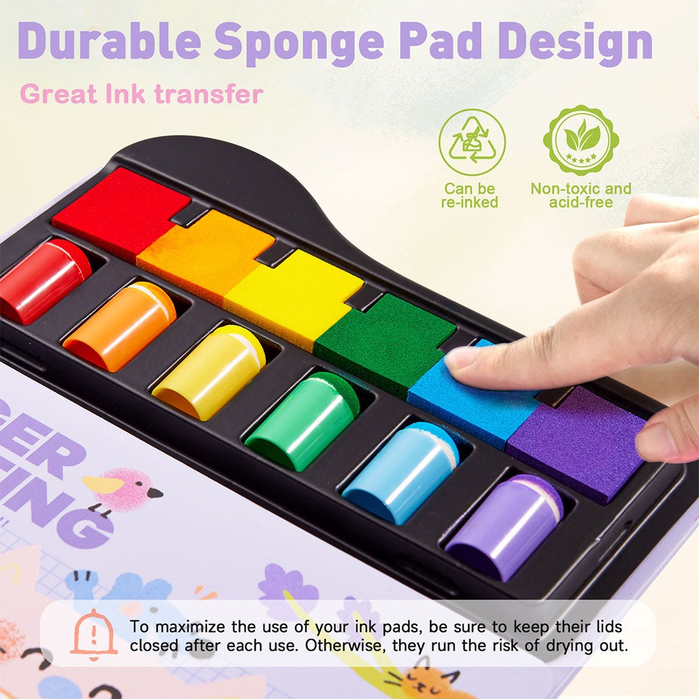 Finger Paint Stamp Book - Colouring Activity with Paint Pads & 6 Stamps