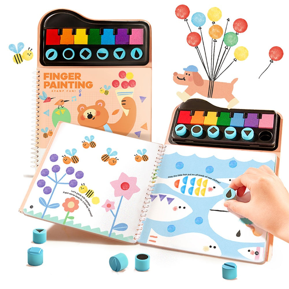 Finger Paint Stamp Book - Colouring Activity with Paint Pads & 6 Stamps