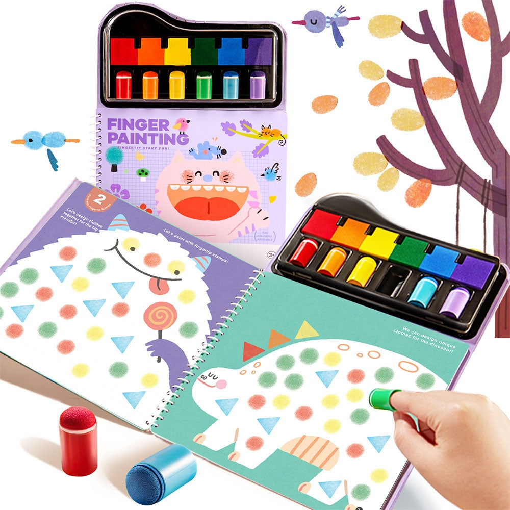 Finger Paint Stamp Book - Colouring Activity with Paint Pads & 6 Stamps