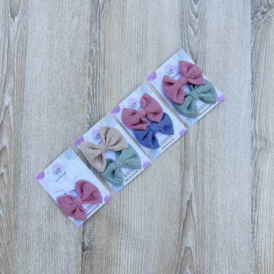 Muslin Bows - Hair clips- 2 pack