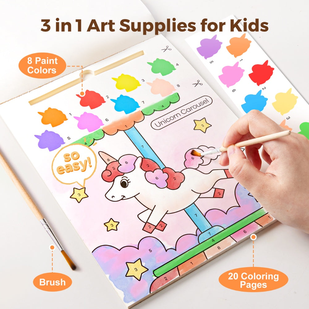 Watercolour Painting Book - 20 Pages & Paint Brush - Unicorns