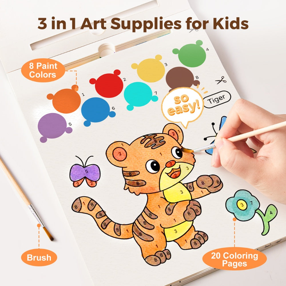 Watercolour Painting Book - 20 Pages & Paint Brush - Animals